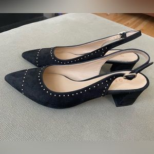 M. Gemi Suede Slingback with Gold Rivets